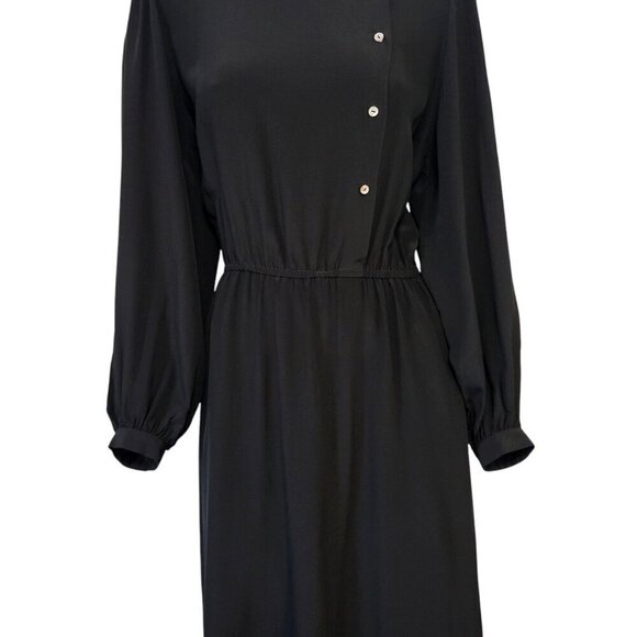 Vintage 1970s B. Altman Black Silk Midi Dress - Picture 6 of 13